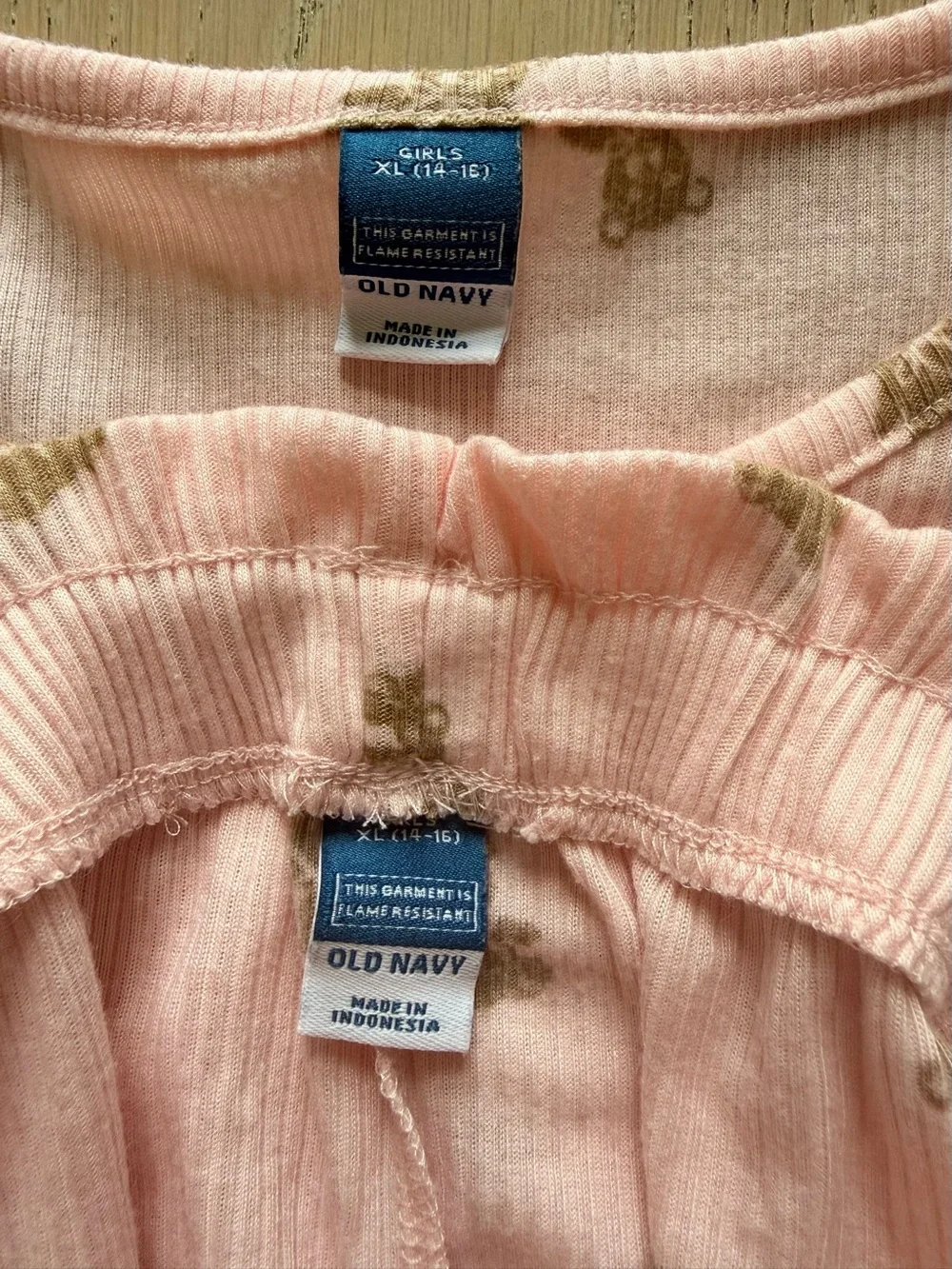Old Navy Pink Short Sleeve Pajama Set with Gold Teddy Print